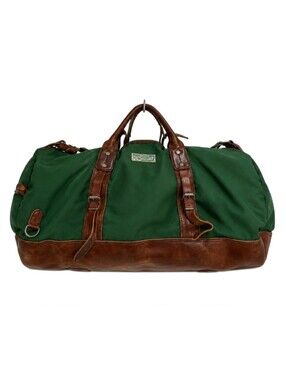 Vintage Polo Ralph Lauren Yosemite Green Duffle Bag Brown Leather Trim